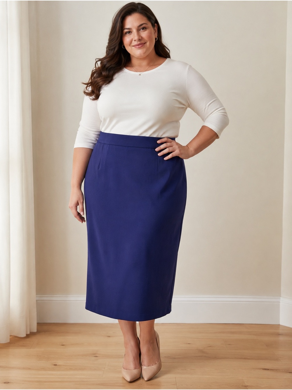 Jessica London Blue Plus Size 22 Knee Length Pencil Skirt 34” Workwear